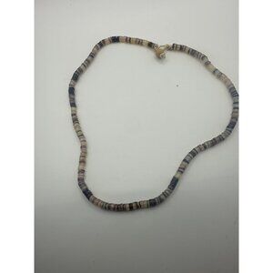 Vintage Handmade Natural Shell Beaded Necklace With Wooden Bead Clasp